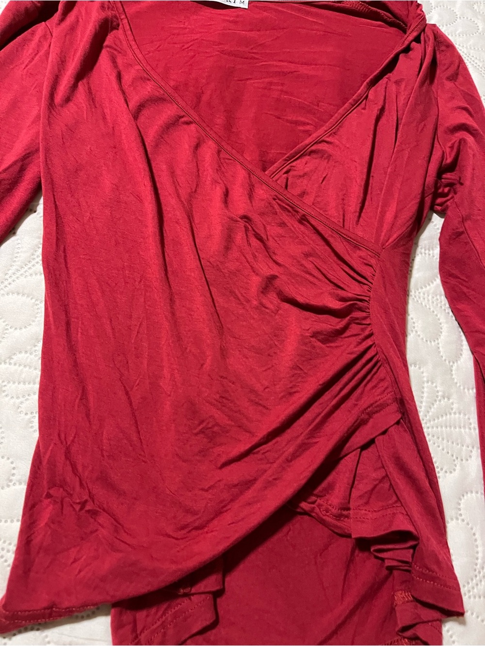Women’s Wrap-Front Long Sleeve Top in Red